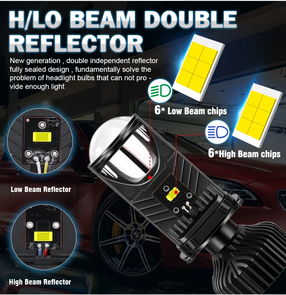 H4 LED Projector Lens Headligh - Universal Motorcycle Led Headlight Projector ulasan dan harga