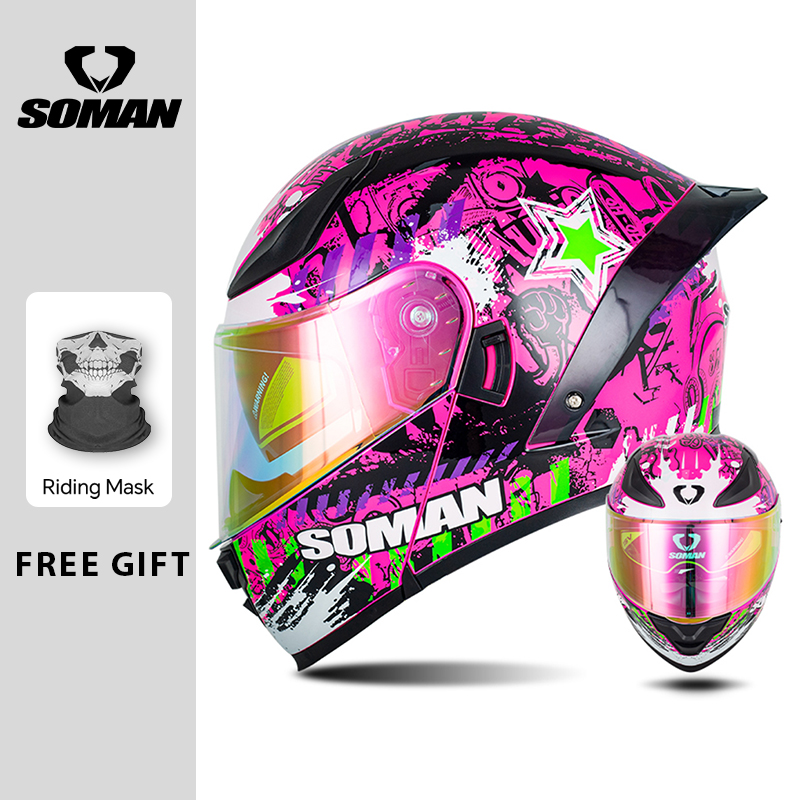 SOMAN Modular Helmet Flip Full - Dual Visor Motorcycle Racing Helmet ulasan dan harga
