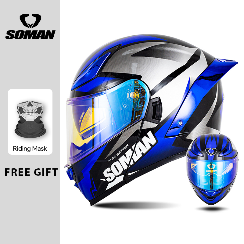SOMAN Modular Helmet Flip Full - Dual Visor Motorcycle Racing Helmet ulasan dan harga