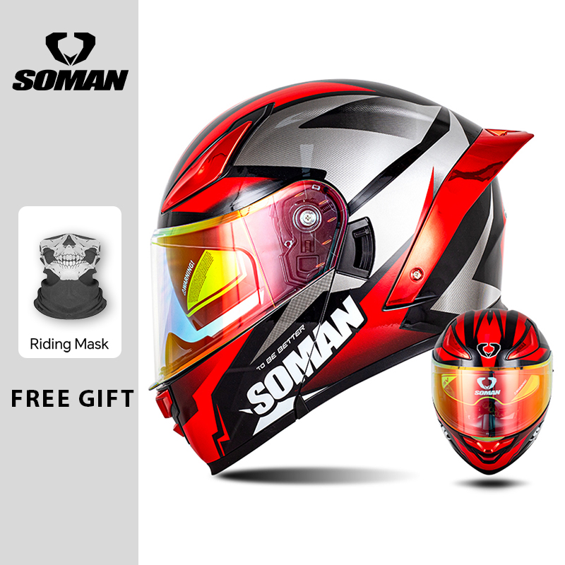 SOMAN Modular Helmet Flip Full - Dual Visor Motorcycle Racing Helmet ulasan dan harga